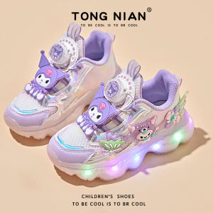 KUOBURENSHENG | Non-slip Sole Mesh Glowing Rotary Buckle Girls Princess Shoes
