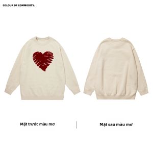 JNXS | Áo Khoác Len Nam Mỹ Retro Thêu Tim Đỏ