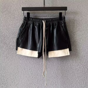 Basic PU Leather Short Pants for Women with Drawstring And Pockets High Waist Commuter Style Casual Trousers Asymmetrical Design