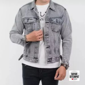 Jaket Jeans Pria Denim Snow Abu - Kancing Depan - Kantong Dada - Lengan Panjang - Cocok untuk Aktivitas Santai