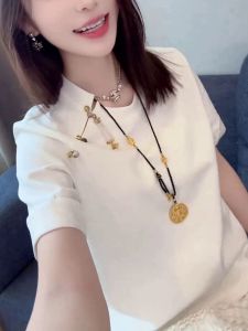 Loose Short Sleeve T-Shirt Womens Retro Button up Summer 2025 New Ageless Versatile Light National Style Base Shirt Top