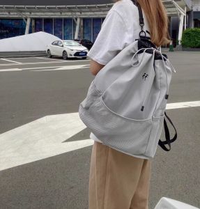 Casual Sporty Nylon Backpack Large Capacity Dual Shoulder Bag Trendy Drawstring Bookbag Simple Versatile Single Strap Bag