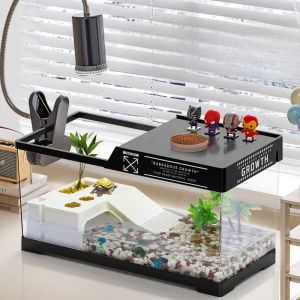 Acrylic Turtle Tank with Drainage Eco-Friendly Pet Turtle Breeding Box Small Turtle Pond Specialized Climbing Platform Home Use