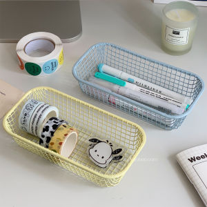 Iron Art Desktop Organizer Box Student Office Supplies Storage Basket Small Object Rectangular Shape Pure Color from China