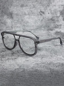 Retro Fashion Brand Black Frame Sheet Metal Eyeglass Frame Mens K-style Double Beam Big Face Myopia Can Match Degrees Photochromic Anti Blue-Ray Women