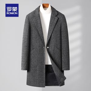 ROMON | Lormen Mens Woolen Coat Autumn Winter Fashion Business Casual Mid-Length Thickened Warm Windproof Outerwear