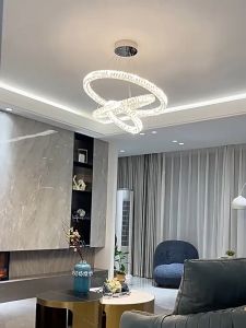 Crystal LED Chandelier Living Room Hanging Light Modern Dining Room Ceiling Drop Lights With Remote