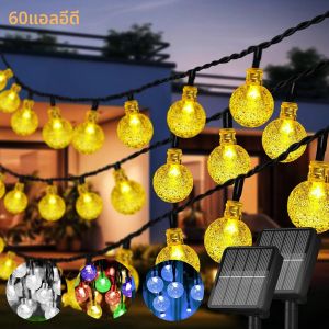 พลังงานแสงอาทิตย์ String ลูกโลกคริสตัลไฟ 60 LED 8 โหมด IP65 Fairy Light Christmas Garland สําหรับ Garden Party Decor 1 pc/2 pcs