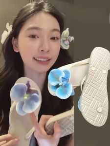 Original Butterfly Orchid Thong Slippers Womens Beach Travel Anti-slip Sandals Comfortable Flat Heel PVC Bottom Casual Footwear
