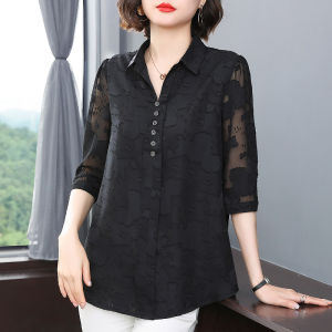 Loose Womens Chiffon Shirt Summer Large Size Mommy Top Cover Belly New Style Half Sleeve Seven Sleeve Shirt Fashionable Commute