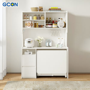 Zhiguang Modern Minimalist Nordic Sideboard Foldable Dining Table High Cabinet Integrated Wall Small Apartment White Folding Table