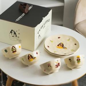 Retro Ceramic Dinner plate Cute girls Household Tableware Ceramic Rice bowl Fruit dish Breakfast Plate Coffee Mug Birthday Gift