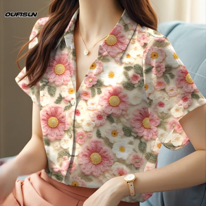 Womens Floral Shirt Summer Shirts For Ladies Chiffon Shirt Middle Age Woman Blouses Bohemian Blouse