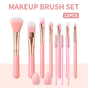 12Pcs Makeup Brushes Set with 2Pcs Makeup Sponge Cosmetic Foundation Blush Eyeshadow Brush Kit for Face Eye Beauty Make Up Tools