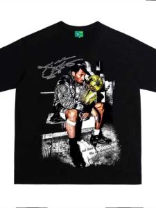 Kobe Championship Trophy Print Short Sleeve Washed Pure Cotton Casual Loose Trendy American Style round Neck T-Shirt for Teens