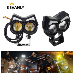 Đèn Pha LED Xe Máy Hai Màu Đèn Báo Hiệu Nhấp Nháy Đèn Sương Mù RGB Có Công Tắc Đèn Chiếu Xa/gần Phụ Kiện Xe Máy 12V