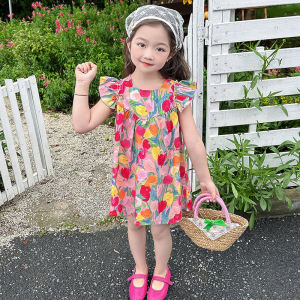 ชุดเด็กผู้หญิงแขนกุดสาวฤดูร้อนชุดดอกไม้ 1-6 ปีชุดเดรสเด็กผู้หญิงลายดอกไม้แฟชั่นลำลองสำหรับเดินทางชายหาดชุดเด็กผู้หญิง