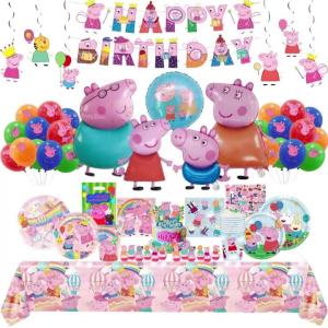 Hasbro | Peppa Pig Birthday Party Decoration Set with George Balloons Disposable Tableware Banner Backdrop - Kid Event Supplies Gift