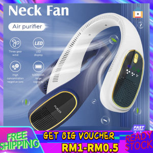 【Malaysia Spot Sale】Portable Neck Fan Negative Ion Air Cooler Air purifier5000mAh USB Rechargeable Bladeless Fan Wearable Neck Fan with Air Purification 360° Neckband Fan Surround Air Outlets