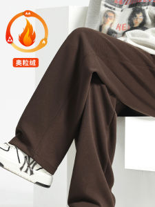 Mens Loose Straight Leg Pants Fleece Lined Wide Leg Thick Winter Casual Trousers Youth Fashion Brand Elastic Waist Cotton Polyester Blend
