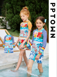PPTOWN | Childrens Sun Protection Long Sleeve One-Piece Swimsuit