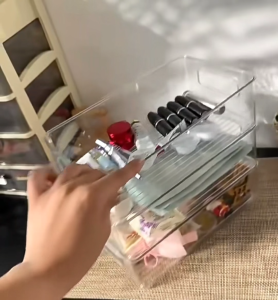 High Clear Acrylic Storage Box Clear Acrylic Storage Organizer Box with Dual Handles Large Capacity Space Saving Transparent Cabinet Bin