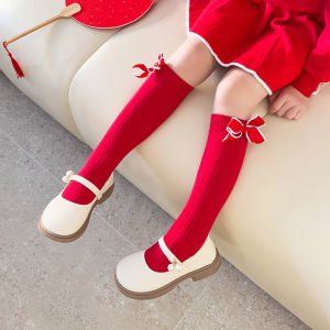 Denosmiswim 3-12y nơ đáng yêu Trẻ Em vớ Đỏ Mùa Thu Mùa Đông Năm Mới mềm dài Giữa Vớ Công Chúa quà tặng bé gái