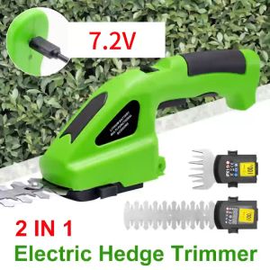 Cordless Hedge Trimmer 2 in 1 Electric Hedge Trimmer Grass Cutter Electric Shear Rechargeable 7.2V Lithium-Ion Battery