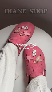New Womens Wooden Clogs Sandals Korean Style Fashion Canvas Casual Non-Slip Comfortable Trendy Sandals with Cartoon Jibbitz for Outdoor Wear