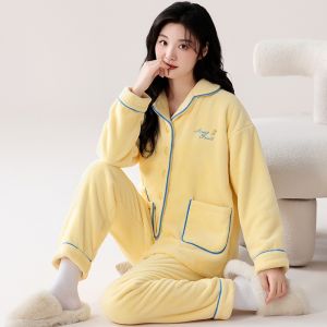 MiiOW | Cat Person Coral Fleece Sleepwear Womens Autumn Winter Thickened Long Sleeve Home Clothes Can Be Worn Outside Warm Flannel Set
