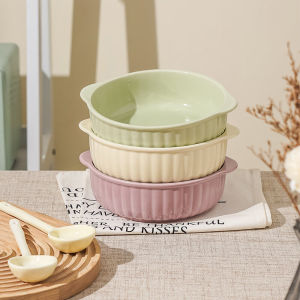 Nồi Chiên Rán Không Khí Hai Tai Bát Nướng Đĩa Gốm Sứ Bát Hấp Trứng Chuyên Dùng Lò Vi Sóng Gia Dụng Bát Hấp Cơm Bát Salad Khay Nướng