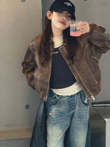 MPW | Girls Leather Jacket Coat Denim Two Piece Set Spring Autumn Fashionable Kids Medium Large Childrens Jacket Jeans Outfit