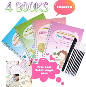 Englich Children Calligraphy 4 Books Reusable with FREE 8PCS REFILLS MAGIC PENS