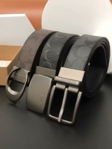 (Set in a box) coach official store Authentic Original for Men Rotating fastener Belts Double Sided Leather Business casual Plain Embossed Belt F26056 Size: Length 120CM width 3.5CM can be cut at will