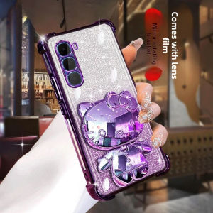 Sanrio | Glitter Mirror Hello Kitty Stand Phone Case for INFINIX HOT 70 60 50 40 Pro Plus 60I 50I 40I 4G 5G Four Corner Protect TPU Cover