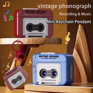 8Pcs Retro Recorder Keychain Mini Portable Fun Music Box Bag Pendant with Sound Decompression Ornament Keychain Schoolbag Small Pendant Friends Gifts