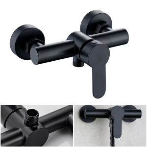 Black stainless steel bathroom shower bathtub faucet wall mounted hot and cold water mixing valve nozzle bathroom faucet