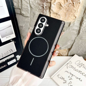 For Magsafe Magnetic Luxury Leather Phone Case For Samsung Galaxy Z Fold7 Z Fold 7 6 5 4 Hinge Shockproof Protective Back Cover