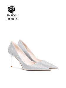 รองเท้าแต่งงานสีเงิน 2025 รองเท้าแต่งงานสุดหรูสำหรับเจ้าสาวพร้อมหัวเข็มขัดแบบสวมส้นสูงแบบลำลองสำหรับผู้หญิง