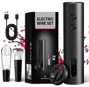 4-in-1 Electric Bottle Wine Opener Set USB Rechargeable Electric Automatic Corkscrew Wine Opener Set Wine Stopper Wine Pourer