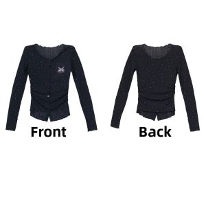 CBXLAB | Dancing Black Gothic Rhinestone Slim Long Sleeve Top