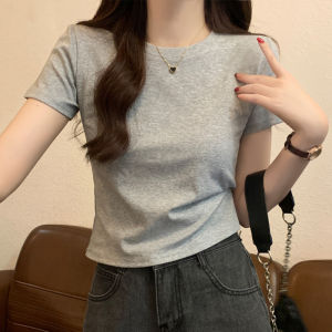 Slim Fit Short Sleeve T-Shirt Womens Miniature Summer New Korean Style Half Sleeve Shoulder Width Regular Cotton Blend Tee