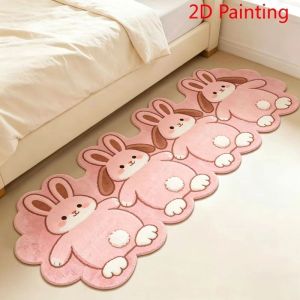 VIKAMA Pink Bunny Irregular Runner Rug Cute Animal Print Non Slip Mat For Bedroom Kitchen Hallway Kids Kawaii Decor