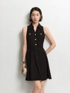Vero Moda | Autumn Lined Sleeveless Turn-Down Collar Short Dress