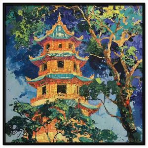 Tranh phong cảnh vẽ chùa phật giáo. Tranh treo tường dán tường sơn dầu canvas trang trí. CGI-2015
