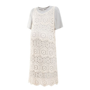 APOTCARE Summer Lace Hollow out Strap Dress Grey T-Shirt Two-Piece Set Maternity Wear Casual Style Pure Color Summer Collection