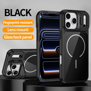 Luxury Tempered Glass Fold Camera Stand For Magsafe Magnetic Hard Phone Case For iPhone 17 16 15 14 Pro Max 13 Shockproof Cover