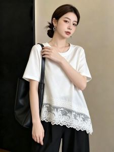 AIYITI | Lace Trim Short Sleeve T-Shirt