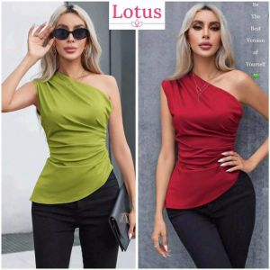 Lotus] Áo 1 Vai Xinh Sang/ Áo Lệch Vai Xếp Ly Eo Che Khuyết Điểm Tôn Dáng/ Áo Kiểu Nữ Ba Lỗ Sát Nách Thun Ôm Body Dự Tiệc