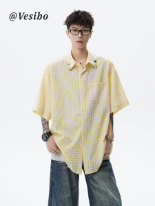 VESIBO | Plaid Bubble Gauze Short Sleeve Shirt Retro